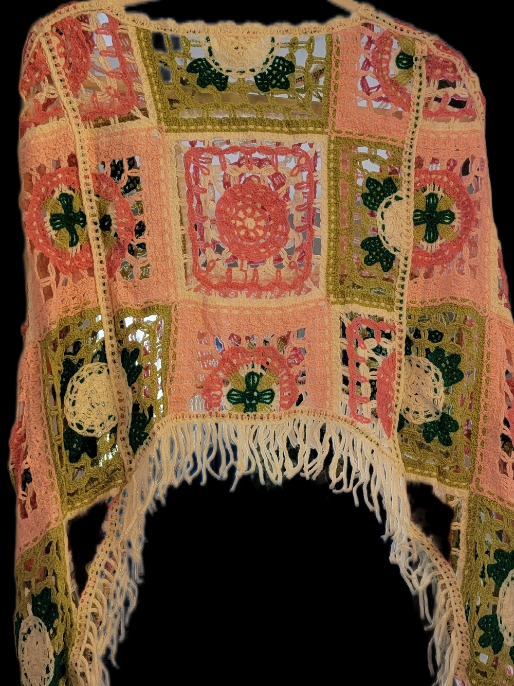 POL Crocheted Patchwork Fringe Sweater in Pink, Green, Cream - Picture 2 of 2